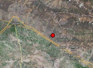 موقعیت مکانی زلزله آبیک در تصویر ماهواره ای